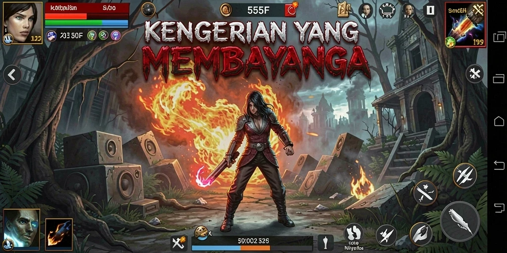 Screenshot gameplay 555F menampilkan suasana horor yang menegangkan.