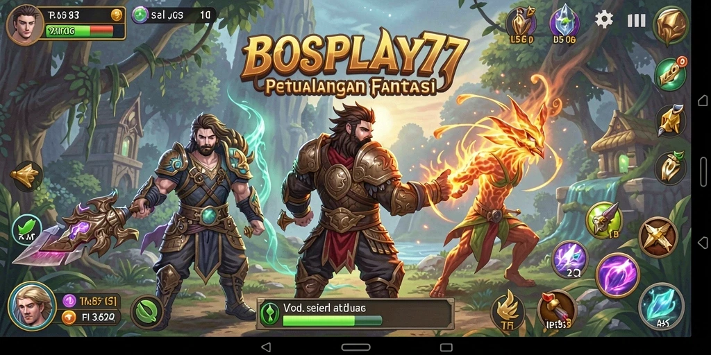Screenshot gameplay menarik dari BOSPLAY77 menampilkan pertarungan epik di dunia RPG.
