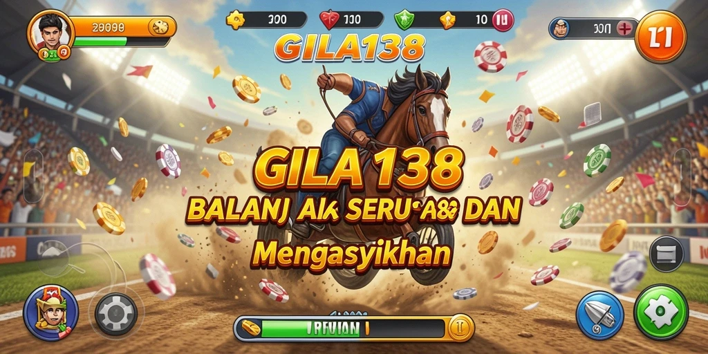 Screenshot GILA138 menunjukkan balapan seru dengan kendaraan di lintasan yang menantang.