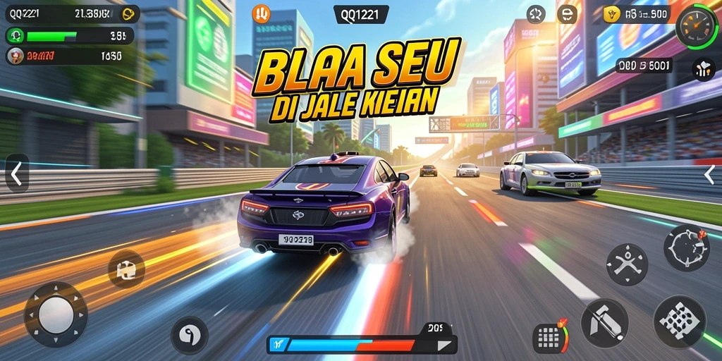 Tampilan seru dari gameplay QQ1221 saat balapan di jalur kecepatan.